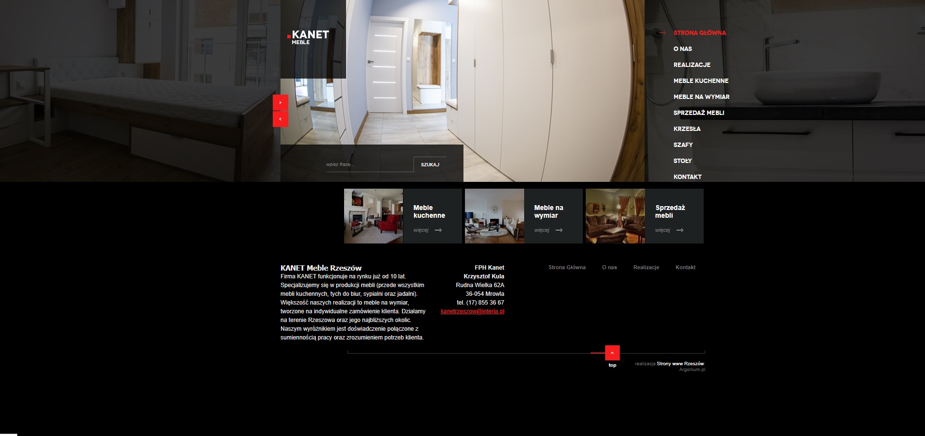 Strona www Kanet Meble Rzeszow