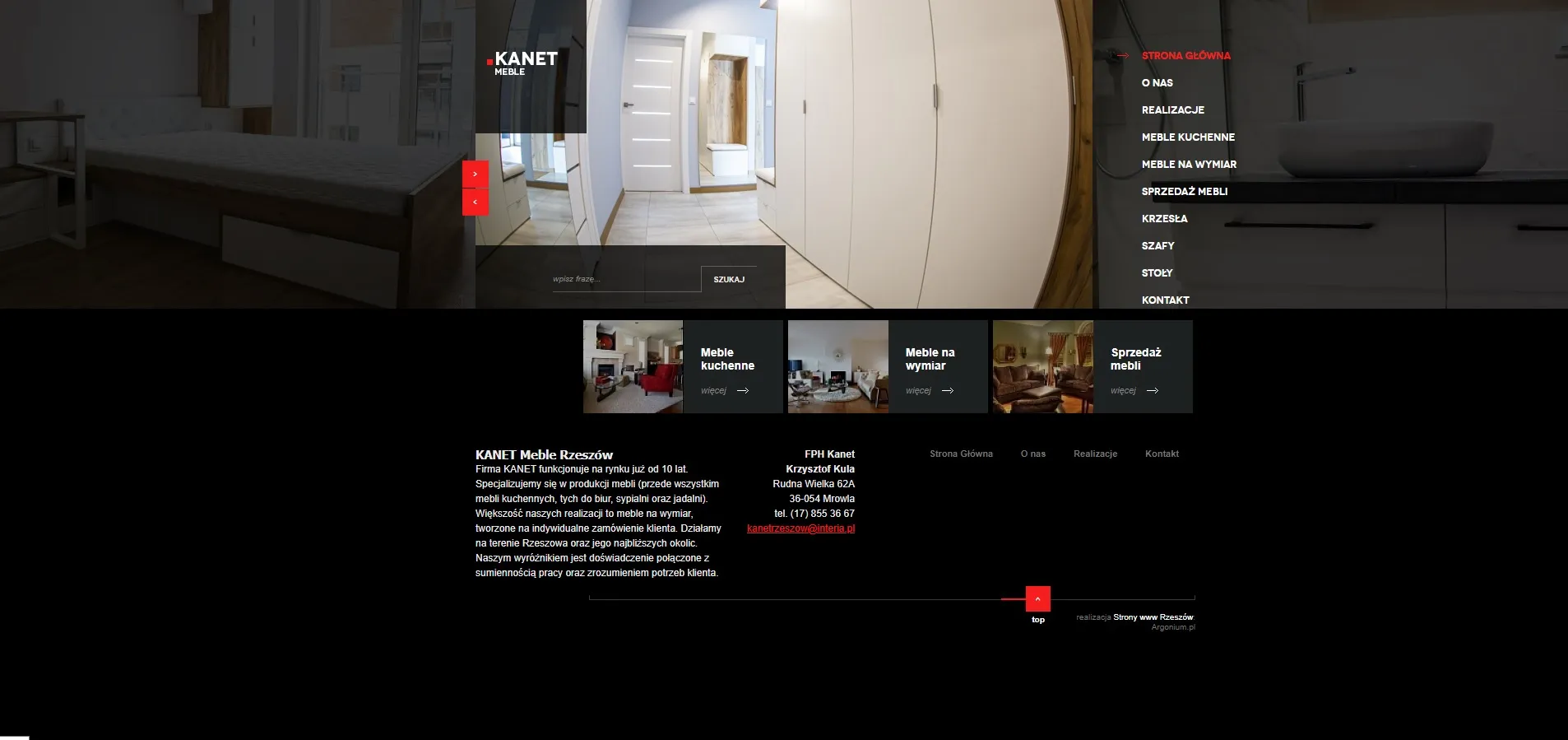 Strona www Kanet Meble Rzeszow